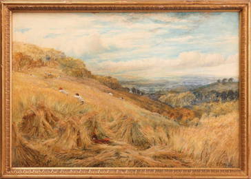 English School (19th century) Bringing in the Harvest unsigned watercolour 67cm x 98cm. framed and