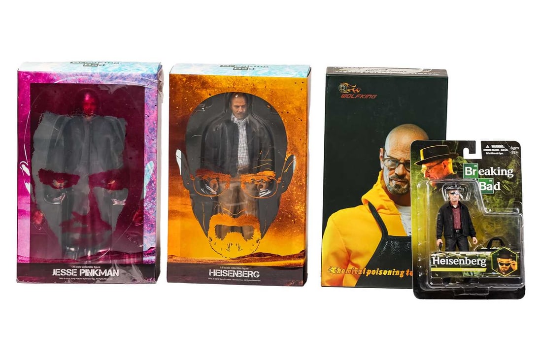 A Threezero Breaking Bad Heisenberg 1:6 scale collectible figure, TZ-BB-001, in original box, togeth: A Threezero Breaking Bad Heisenberg 1:6 scale collectible figure, TZ-BB-001, in original box, together with Jesse Pinkman 1:6 scale collectible figure, TZ-BB-002, in original box (has been opened), a