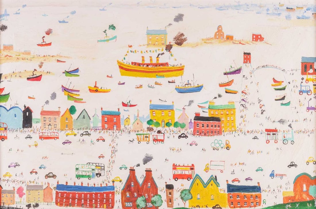 Simeon Stafford (British b.1956) Street Scene signed Simeon (lower left corner) and dated 21 oil on: Simeon Stafford (British b.1956) Street Scene signed Simeon (lower left corner) and dated 21 oil on canvas 49 ? x 74 ? cm, framed 65 x 90 cm