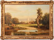 Charles Edward Johnson (English, 1832-1913), Salisbury Cathedral, oil on canvas, signed and dated