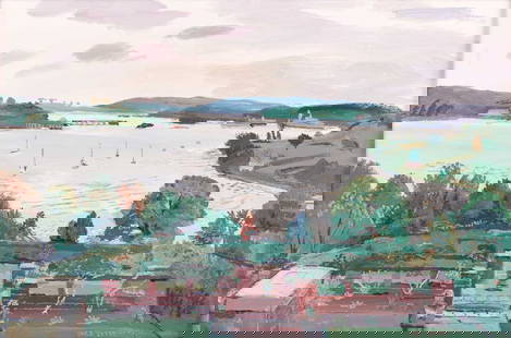 Fred Yates (British 1922 2008) Estuary View from a Garden signed FRED YATES (lower right) oil on: Fred Yates (British 1922 2008) Estuary View from a Garden signed FRED YATES (lower right) oil on canvas 51 x 76 cm, framed 62 x 87 cm