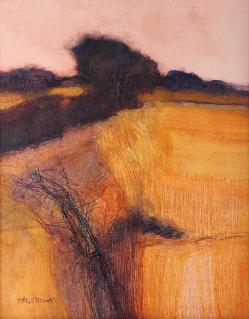 John Scorror OConnor (British 1913 2004) Priory Field signed John OConnor (lower left), titled (on: John Scorror OConnor (British 1913 2004) Priory Field signed John OConnor (lower left), titled (on the overlap and the stretcher) oil on canvas 76 x 61 cm, framed 90 x 74 cm