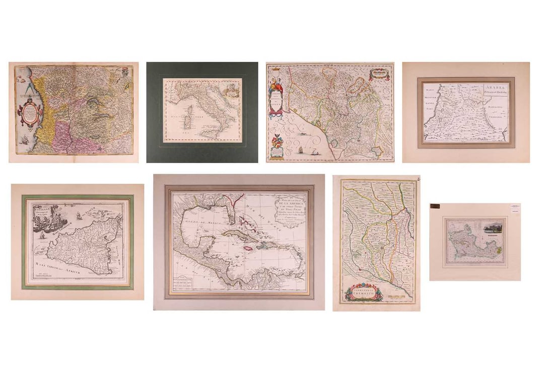 Abraham Ortelius, Ducatus Mediolanensis Finitimarumo..., hand coloured engraving with arms (top righ: Abraham Ortelius, Ducatus Mediolanensis Finitimarumo..., hand coloured engraving with arms (top right), text in French verso for Le Duche de Milan, sheet 41 x 53 cm, plate 36 x 48 cm; Guillaume and Je