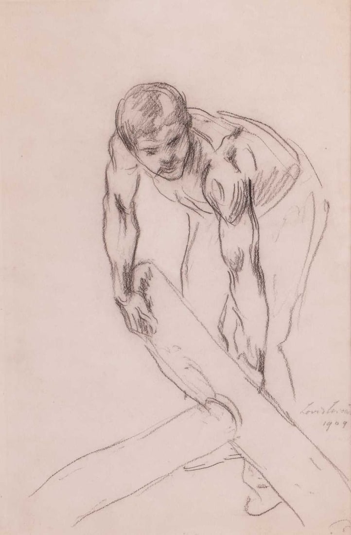 Lovis Corinth (German 18581925) Der Arbeitende signed and dated Lovis Corinth/1909 (lower right): Lovis Corinth (German 18581925) Der Arbeitende signed and dated Lovis Corinth/1909 (lower right) charcoal on cream paper 48 x 31 cm, framed and glazed 72.5 x 55 cm Provenance: With Pyms Gallery, Londo