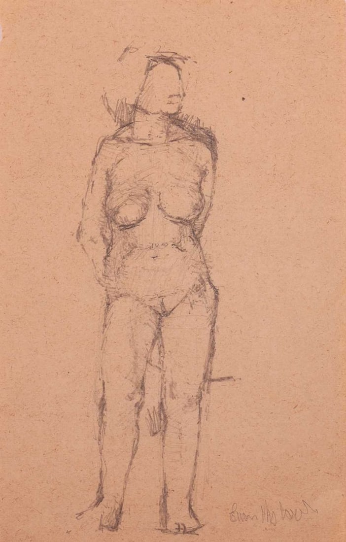 Euan Uglow (British 19322000) Study of a Nude signed Euan Uglow (lower right) pencil on notepaper: Euan Uglow (British 19322000) Study of a Nude signed Euan Uglow (lower right) pencil on notepaper 20.7 x 13.5 cm To be sold with a study of a seated lady, pen on notepaper, 20.7 x 13.5 cm, and a furth
