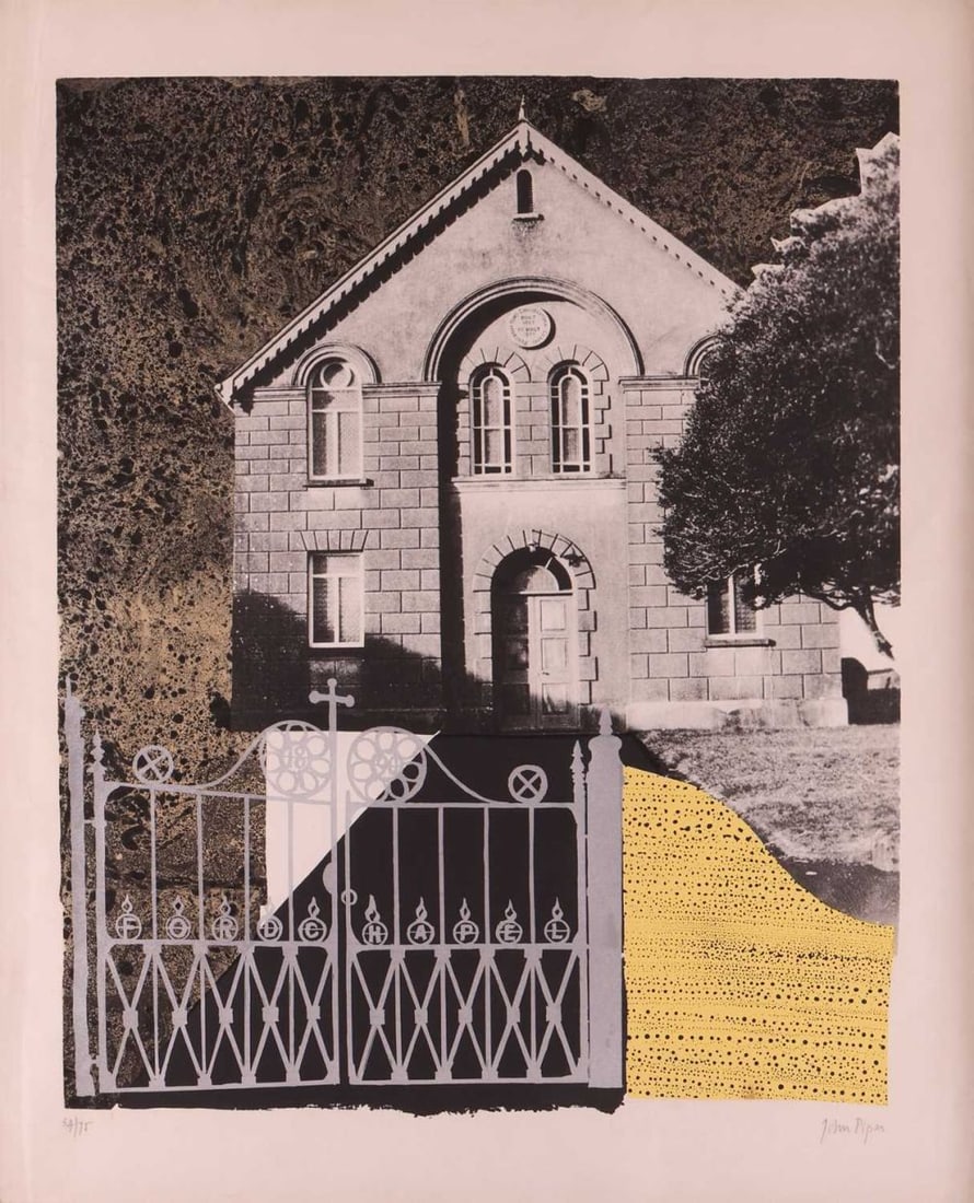 John Piper (British 19031992) Penybont Ford Congregational Church signed and numbered in pencil,: John Piper (British 19031992) Penybont Ford Congregational Church signed and numbered in pencil, 34/75 screenprint, printed by Kelpra Studio for Marlborough Fine Art (1966) 70 x 57 cm, sheet 82 x 68 c