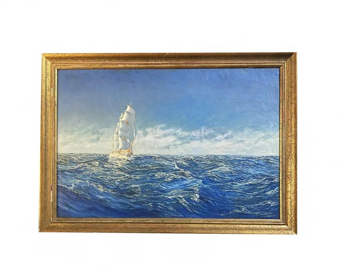 Frank Vining Smith (1879 - 1967) American "Clipper at Sea "  ,Oil / Board ,Signed Lower Right, (1 of 3)