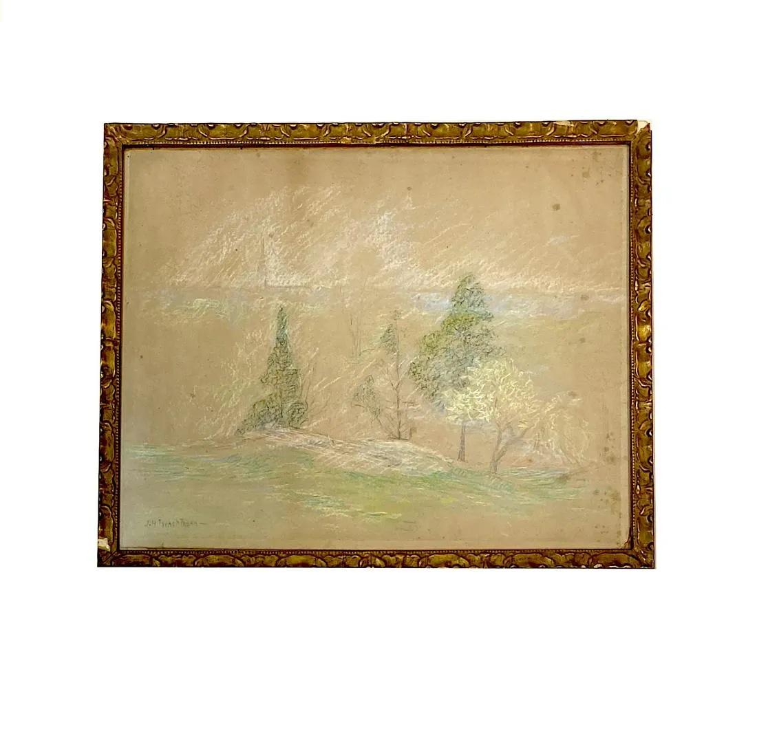 John Henry Twachtman (1853 - 1902) Pastel and pencil /board Signed ,measures 19" x 24" inches (1 of 2)