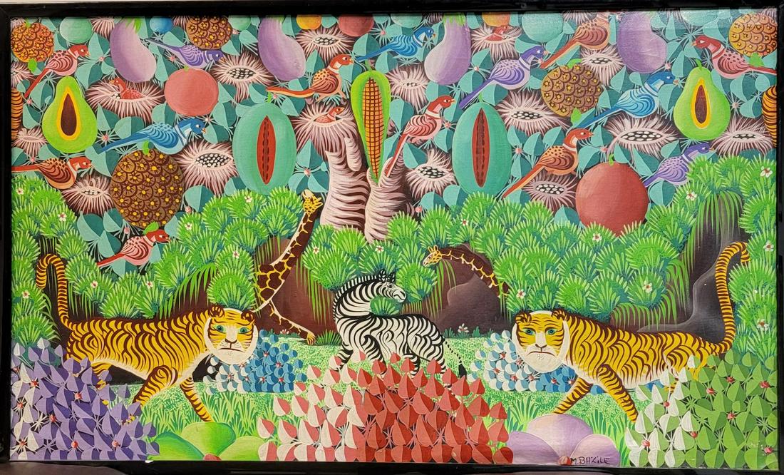 Bazile ,  M . (20th Century Haitian School), Tropical Noah's Ark, acrylic on canvas, 30 x 40 inches, (1 of 2)