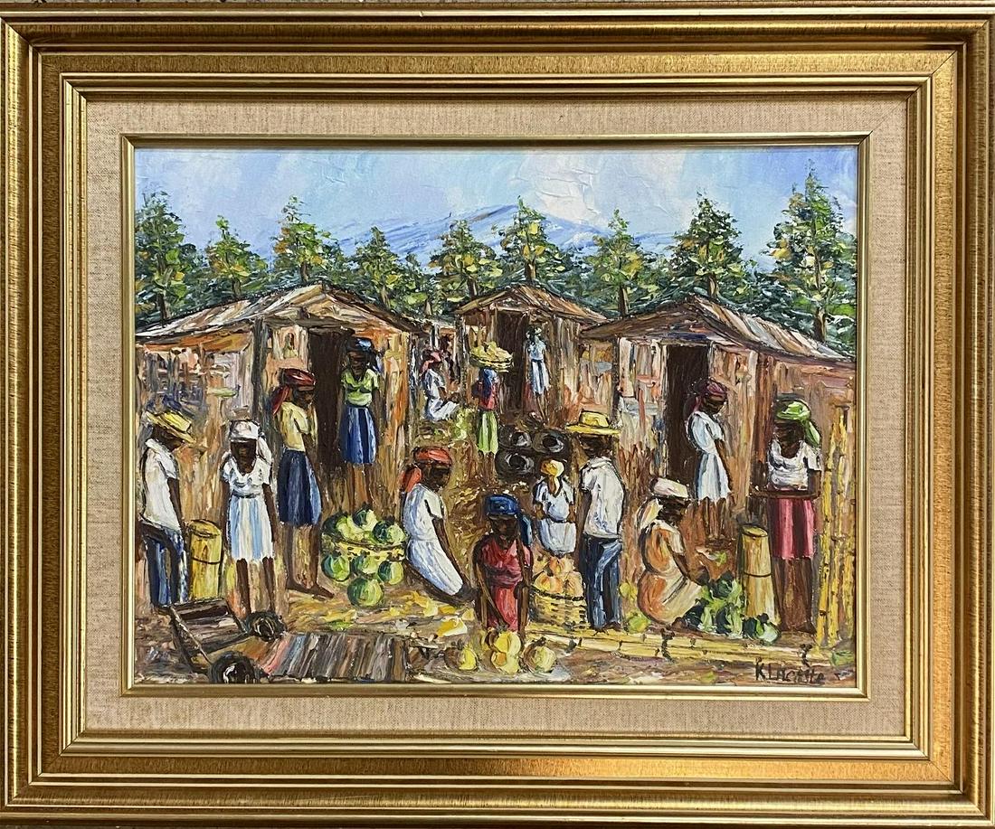 Vintage Haiti paintings, Oil on canvas Signed K. Lacoste, measures 18 x 21 inches: Vintage Haiti paintings, Oil on canvas Signed K. Lacoste, measures 18 x 21 inches