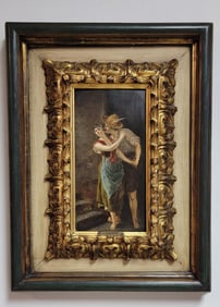 Oil on wood,signed L.Cortese,"Lovers",size:12"h x 6"w,come with frame,shipping in US $ 129