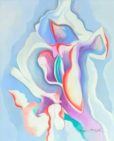 Georgia O'Keeffe 1887-1986 in the style of. was an American artist. She was best known for her