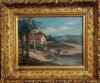 scene,oil on canvas,signed lower rigth,"Wolf,size:10.5"h x13.5"w, come with frame ,shipping in USA