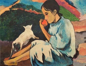 Paul Gauguin.Gouache on paper ,in the style of signed P. Gauguin. 9 5/8 x 12 1/2 in. come with frame