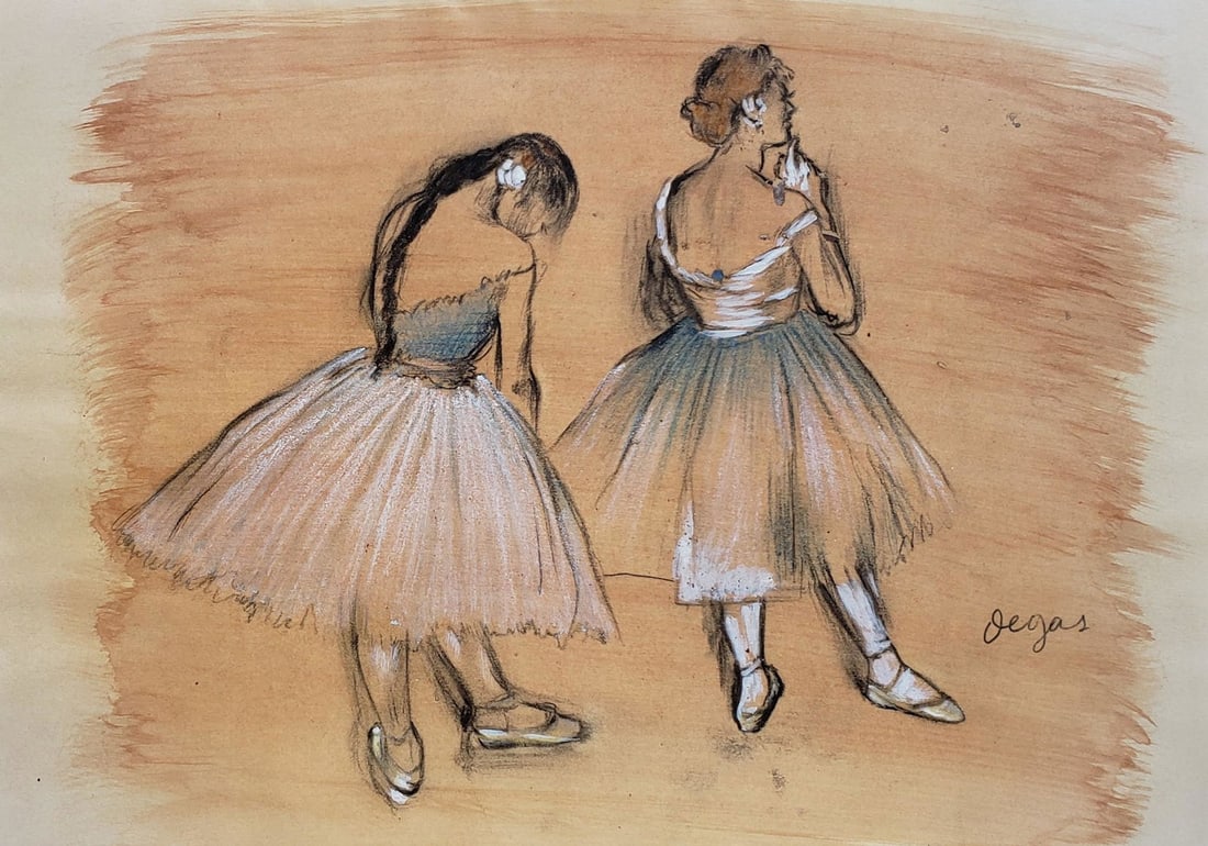 Edgar Degas in the style of,in ,Mixed media on paper,size:8.25"h x 11.75"w.in the style of: Edgar Degas in the style of,in ,Mixed media on paper,size:8.25"h x 11.75"w.in the style of Provenance,private collector.this is not a reproduction or a copy.the painting is framed, .,shipping in US $1