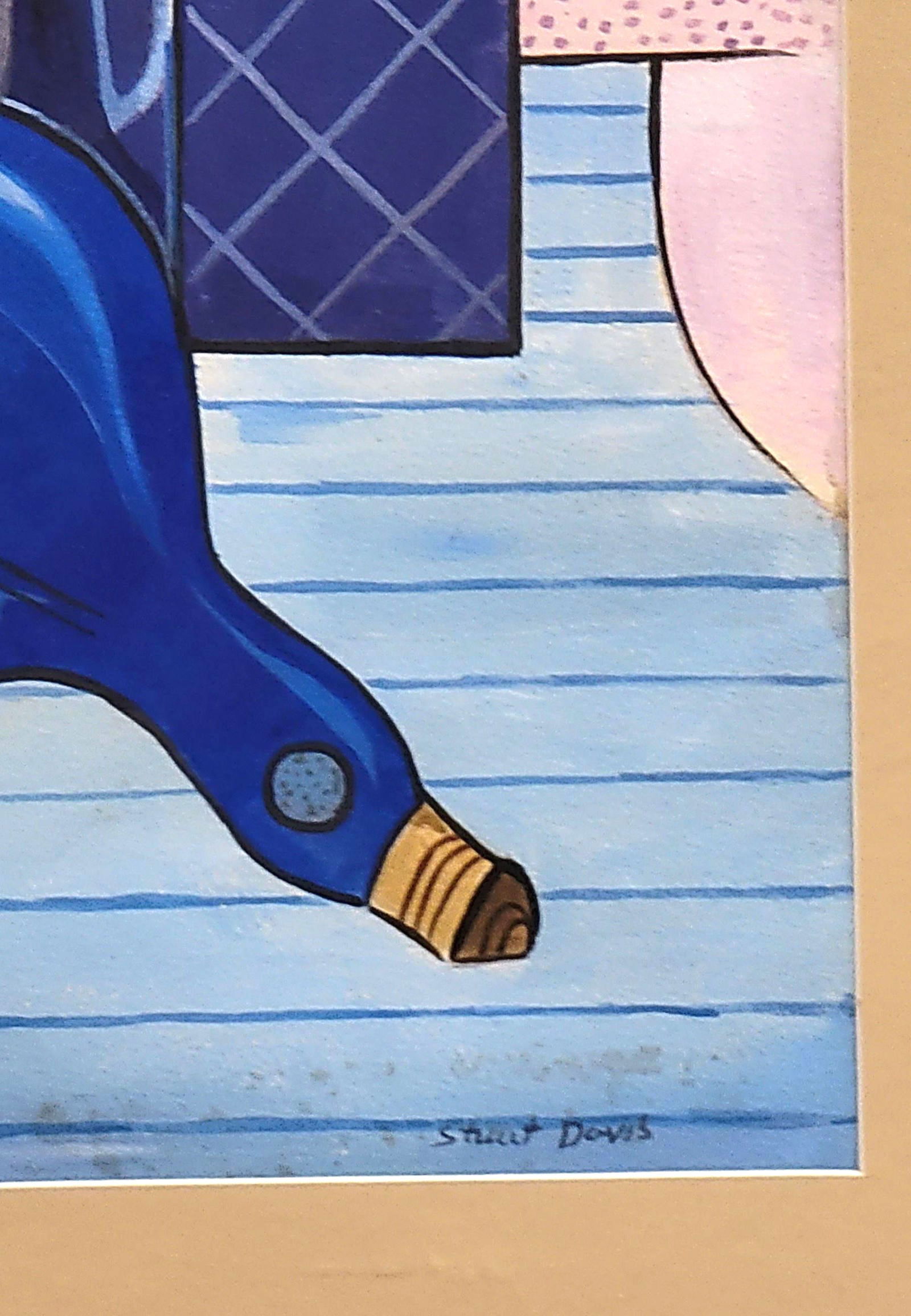 Stuart Davis, in the style of, was an early American modernist painter. He was well known for his: Stuart Davis, in the style of, was an early American modernist painter. He was well known for his jazz-influenced, proto-pop art paintings of the 1940s and 1950s, bold, brash, and colorful, as well as