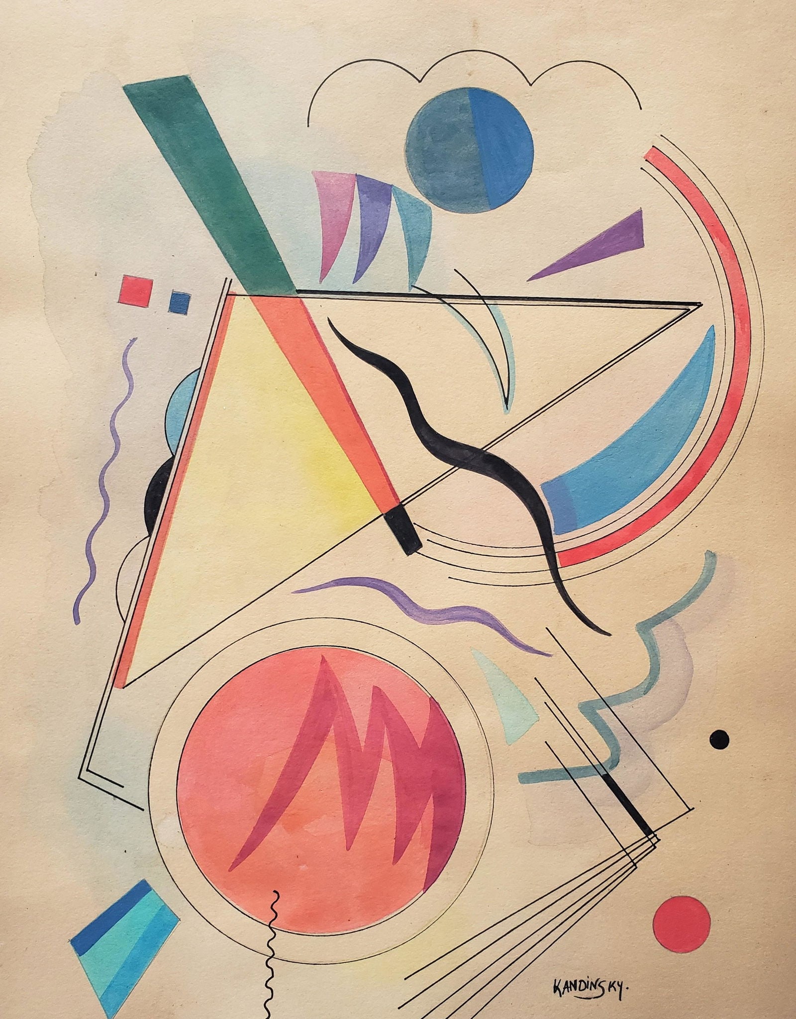 Kandinsky,Appears inthe lower right,in the style of was a Russian painter and art theorist.: Kandinsky,Appears inthe lower right,in the style of was a Russian painter and art theorist. Kandinsky is generally credited as one of the pioneers of abstraction in western art, possibly after Hilma a