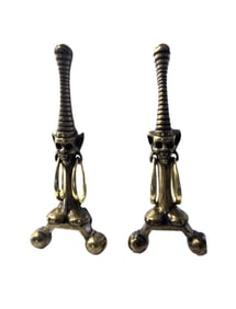 African Andirons bronze rendering of a nude woman with elongated neck and headgear and elongated ear