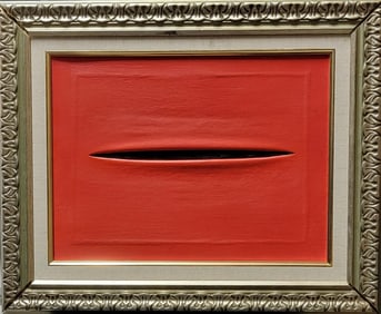 Lucio Fontana in the style of,was an Argentine-Italian painter, sculptor and theorist. He is mostly