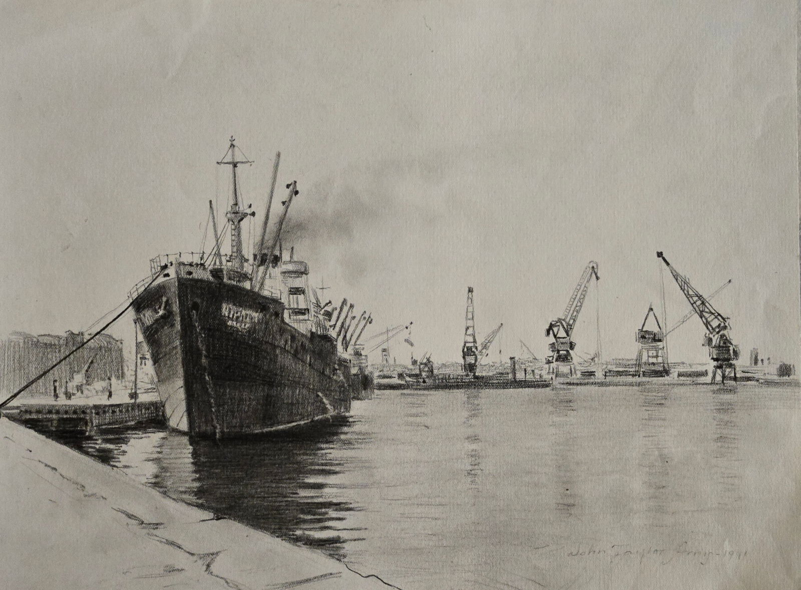 John Taylor Arms was one of the foremost American printmakers of the 20th century, known for his: John Taylor Arms was one of the foremost American printmakers of the 20th century, known for his exquisite compositions and exacting details which gave his .Charcol on Paper,size:9.5”h x 12.7&rd