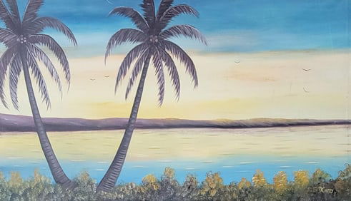 David Curry (Mid 20th Century)  is known for Linoleum . Oil on Canvas,size:20??h x 34.5??wcome