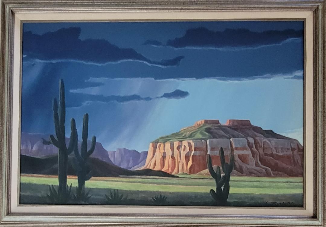 Ed Mell was an American painter from Phoenix, Arizona. He specialized in depictions of landscapes of: Ed Mell was an American painter from Phoenix, Arizona. He specialized in depictions of landscapes of the Southwestern United States, including the Grand Canyon and Monument Valley.Private Collector,Oi