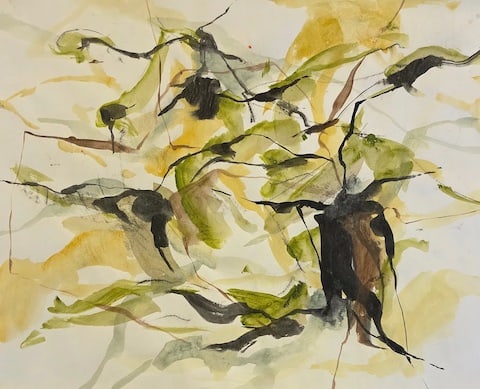 Yvonne Thomas. American, born France, 1913 - 2009. Throughout her career, she experimented with many: Yvonne Thomas. American, born France, 1913 - 2009. Throughout her career, she experimented with many styles, from action painting to geometric, solid planes of color. Thomas is now widely recognized a
