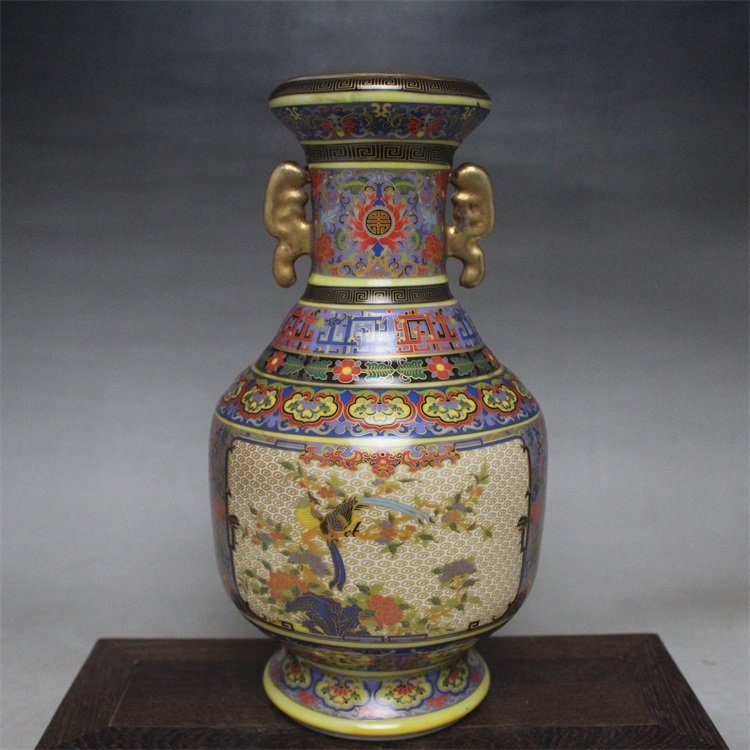 Enamel Painted Double Ear Drawing Golden Flower (1 of 5)