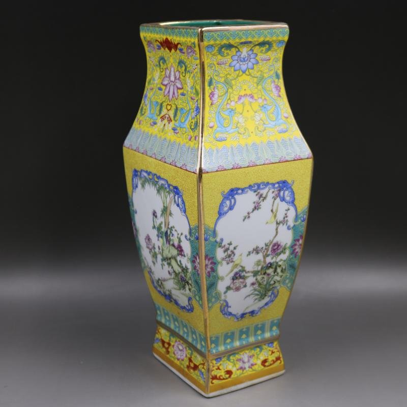 Quadrangular Insert Bottle of Enamel Flowers and Bir (1 of 7)