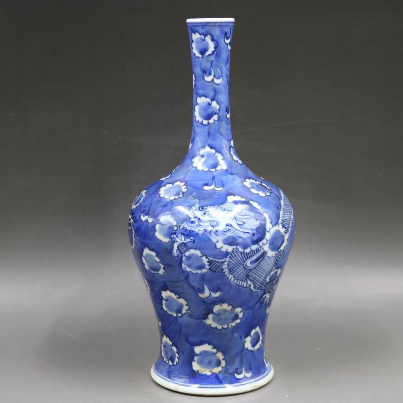 Qing Kangxi Blue and White Ring Bottles with Flower (1 of 6)