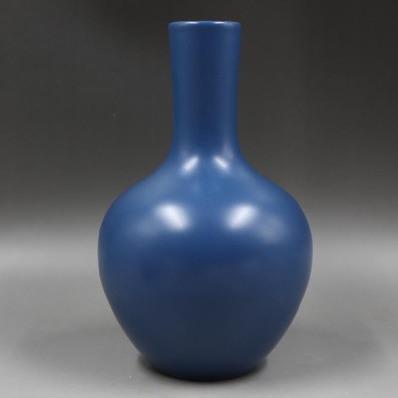 Qing dynasty style peacock blue glaze celestial bottle (1 of 5)
