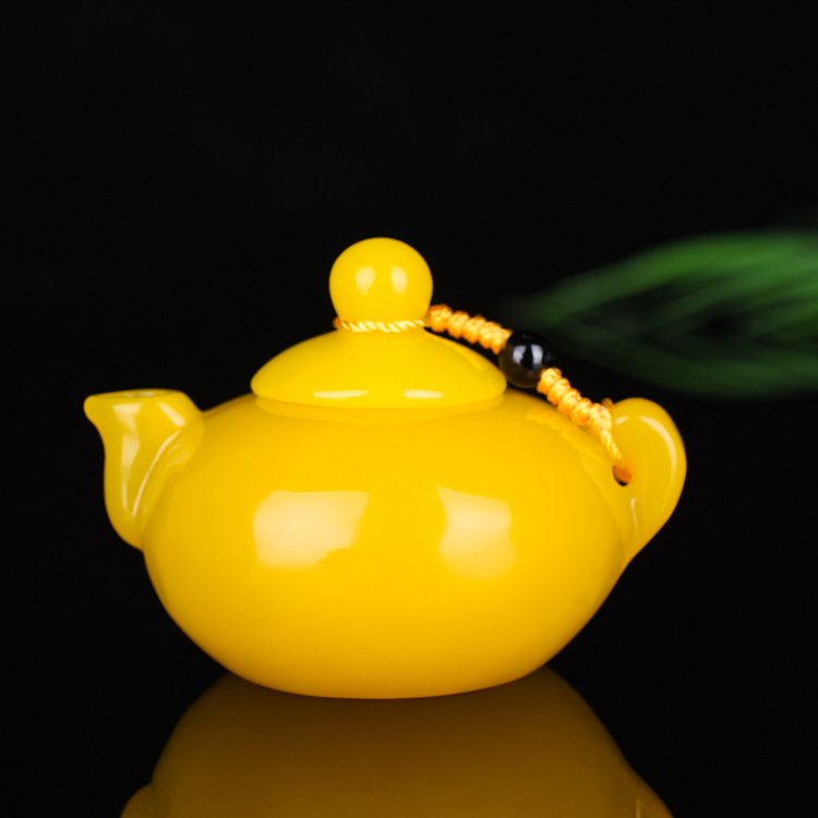 Hotan Huanglong Jade Teapot Material:  Yellow jade Size (1 of 8)