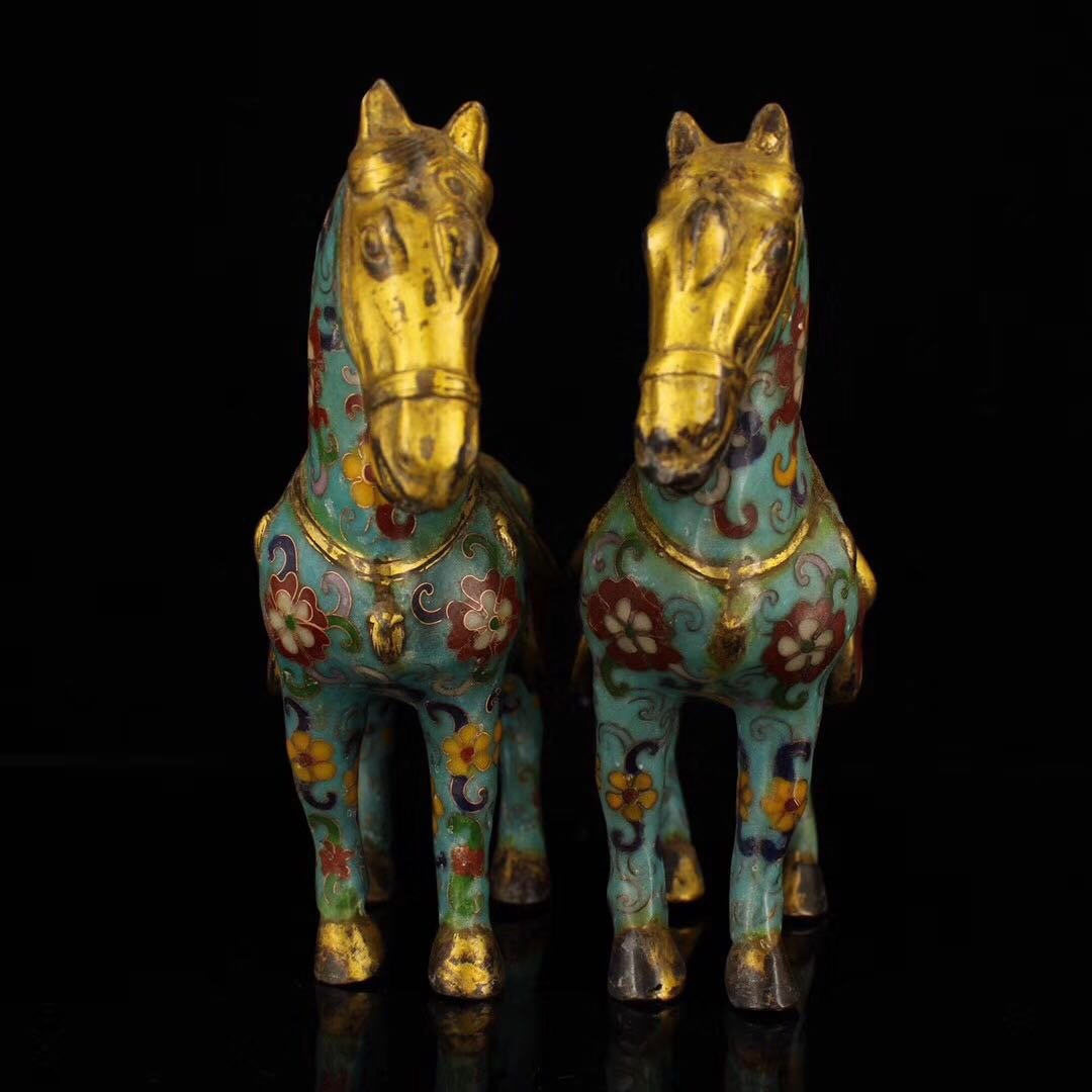 Pure copper hand-made a pair of golden cloisonne blue h (1 of 7)