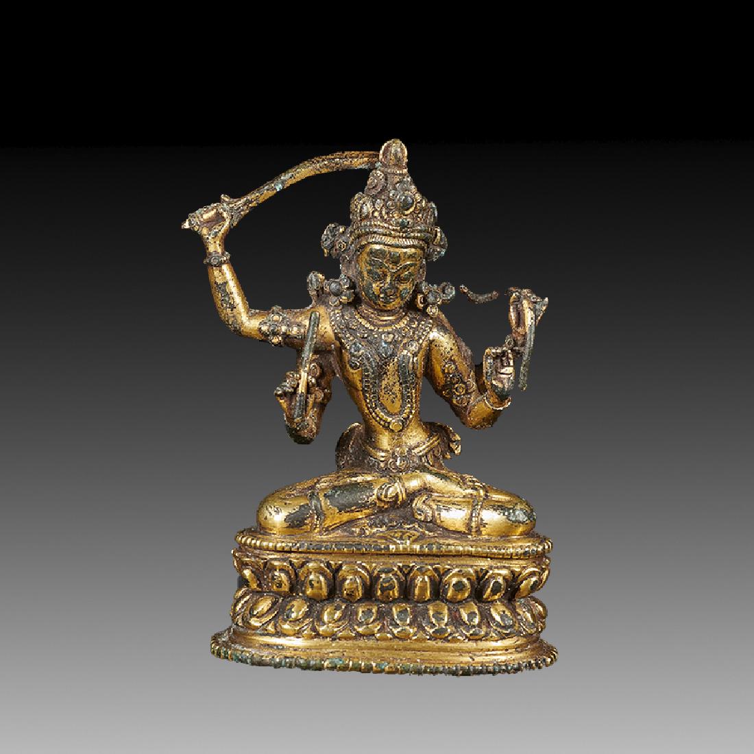 A GILT BRONZE MANJUSHIRI MANJUSRI (1 of 5)