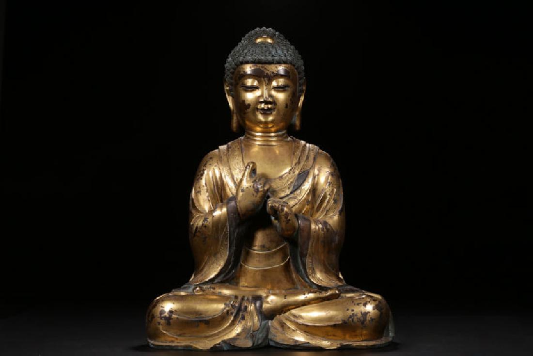 LARGE GILT BRONZE MOLDED BUDDHAS STATUE (1 of 11)
