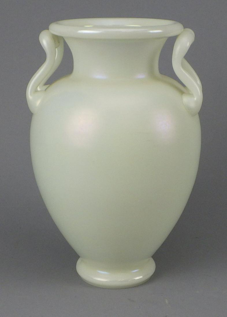 Steuben Calcite Ovoid 2 Handled Vase Carder Period: Height 10" in. Unsigned. Excellent condition.