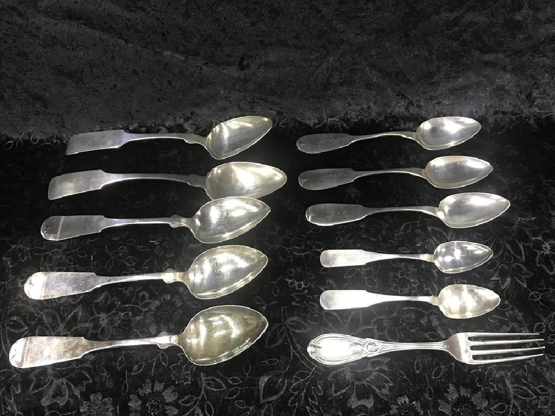 10 American Coin Silver Spoons & Fork - Approx 368 gram (1 of 10)