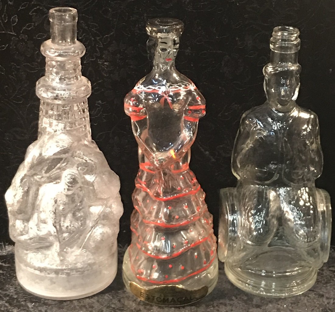 3 Mold Blown Figural Bottles Including French (1 of 4)