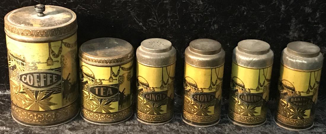 6 Tin Litho Spice Canisters (1 of 5)