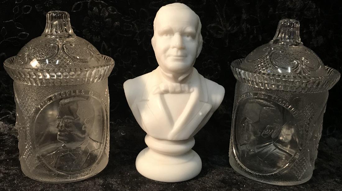 Pair of McKinley Lidded Mugs and Opaline Bust (1 of 10)