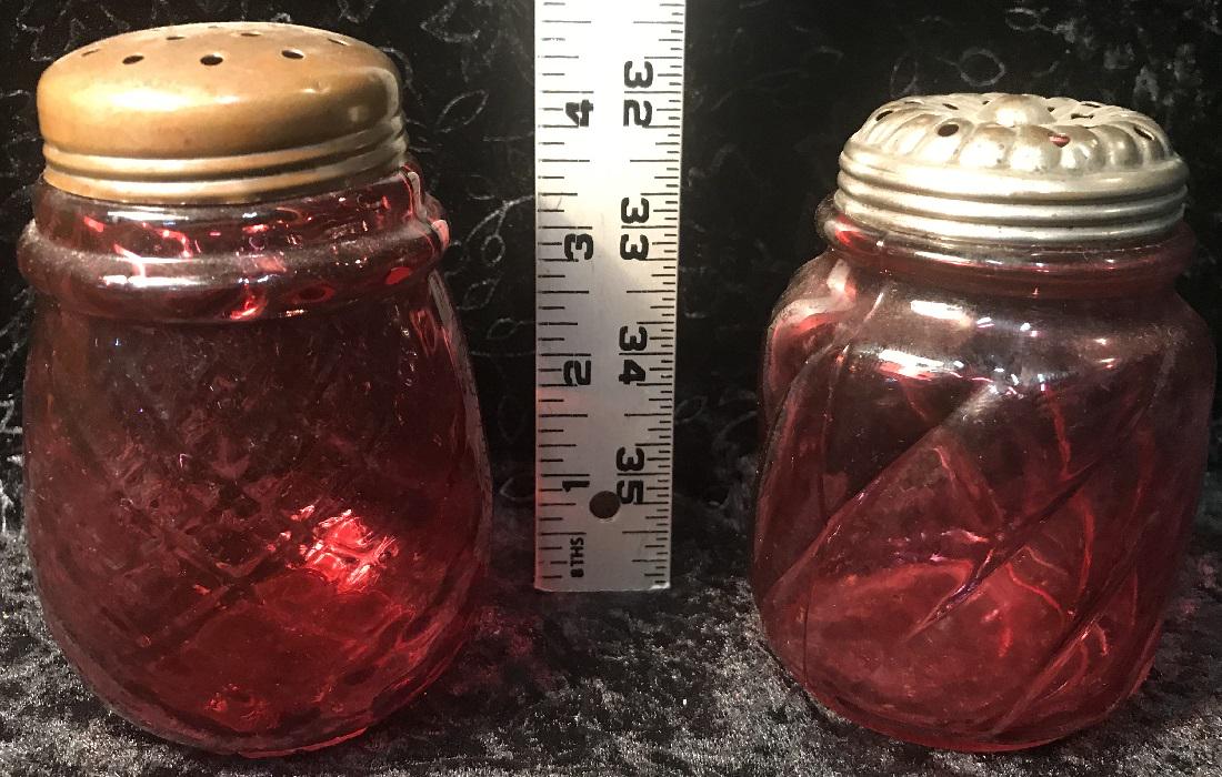 2 Victorian Era Cranberry Glass Sugar Shaker (1 of 9)