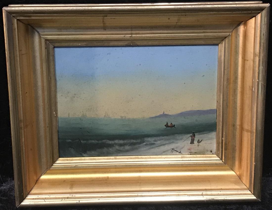 Voorhees, Mattie Oil On Board Landscape Painting: Voorhees, Mattie (American) - A Hudson River School oil on board landscape painting, Signed "Mattie Voorhess" on the back of the frame, and with initials on the painting lower right. In a lemon gold g