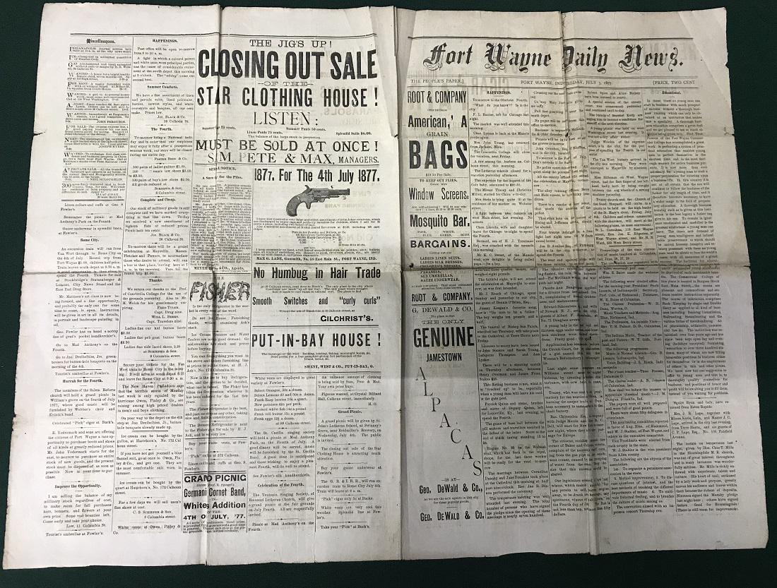 3 Newspapers: Three newspapers, including two from the 19th century and one facsimile. Wear commensurate with age, as shown. For dimensions, see photographs.