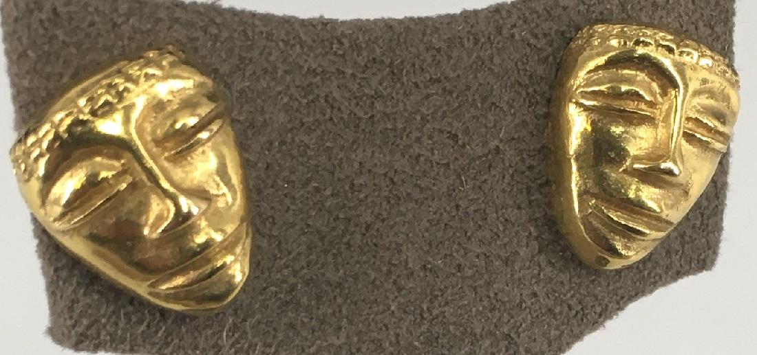 18KT Earring Inca Masks Gold Post 4.51g: 18KT Earring Inca Masks Gold Post 4.51g