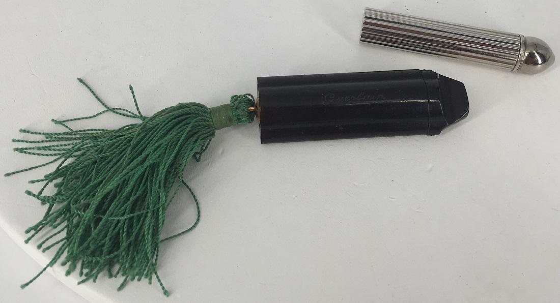 Guerlain Lipstick & Chrome Perfume Art Deco: Guerlain Lipstick & Chrome Perfume Art Deco Unusual drawstring lipstick tube & an Art Deco Chrome Cologne Travel dispenser that may have been for men or women