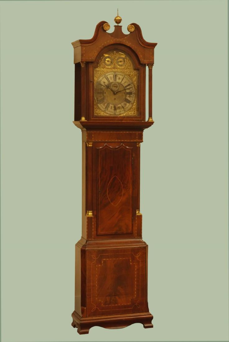 Early 19th century mahogany longcase clock, hood with