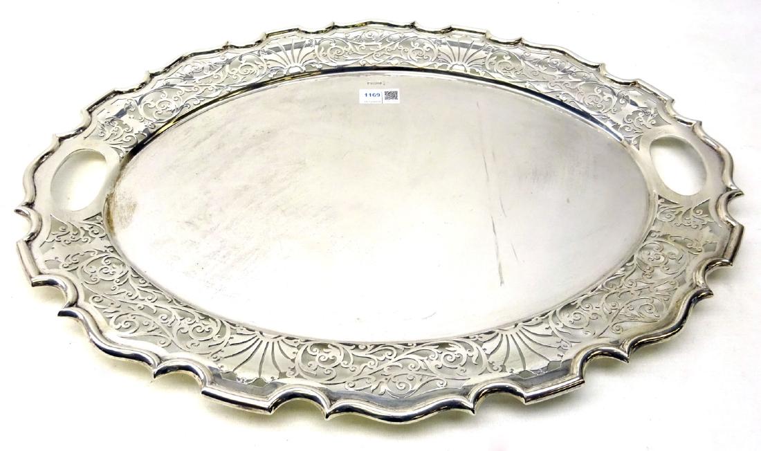Silver tray shaped fretwork border by Walker & Hall: Silver tray shaped fretwork border by Walker & Hall Sheffield 1913 57cm 94oz