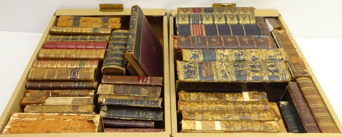 Over forty 18th and 19th Century leather bound books: Over forty 18th and 19th Century leather bound books including; 'Life of Wesley' by Coke and Moore, 'Memoirs of Napoleon Bonaparte' by Bourrienne, in four volumes etc