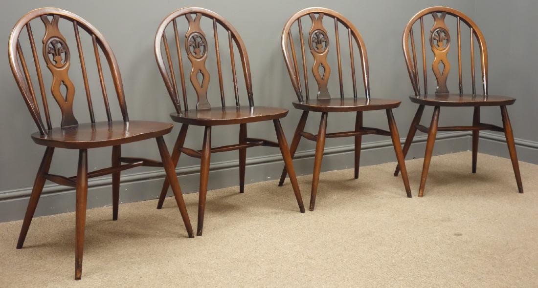 Set four Ercol 'Fleur-de-Lis' elm and beech dining: Set four Ercol 'Fleur-de-Lis' elm and beech dining chairs