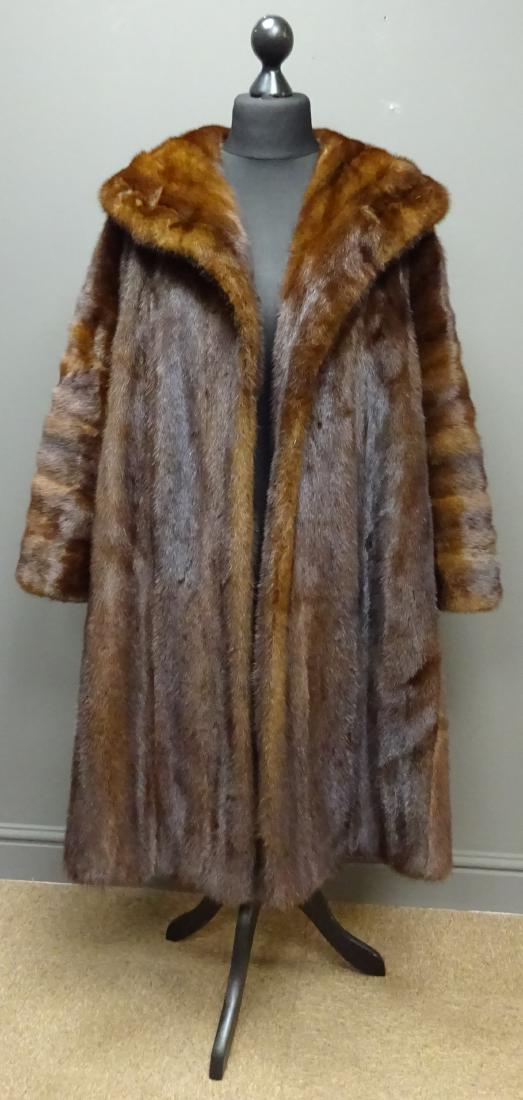 Ladies three quarter length mink coat, monogram 'MH',: Ladies three quarter length mink coat, monogram 'MH', L104cm